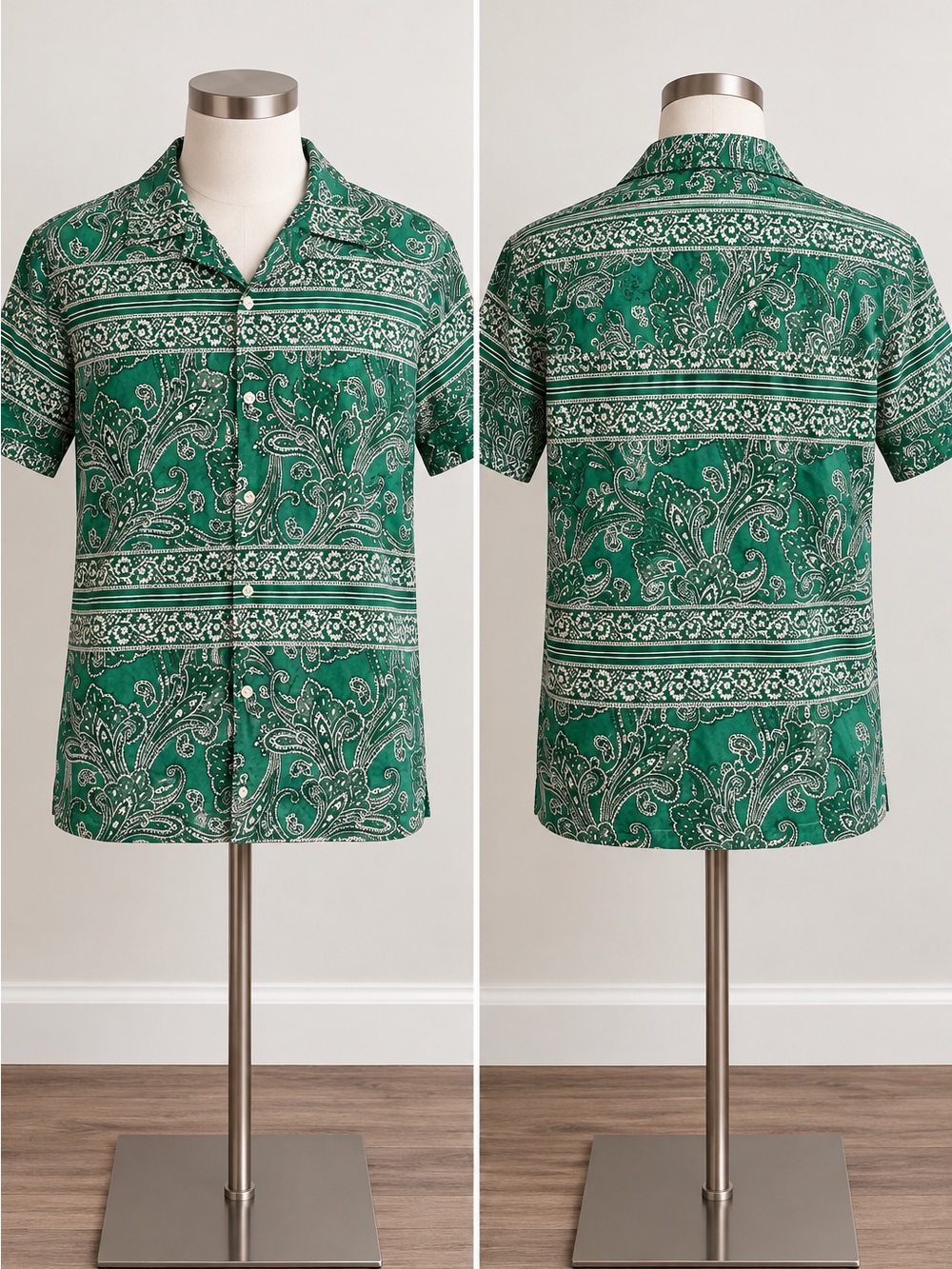 Cotton On Green Paisley Short-Sleeve Button-Up Shirt